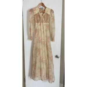 Vintage 70s Phase II California Prarie Floral Boho Gunne Sax Style Maxi Dress XS